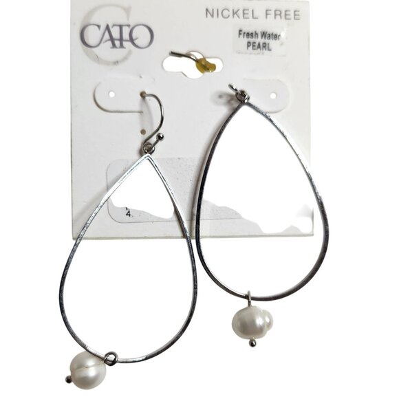 Teardrop Hoop Earrings fresh water pearl silver tone career neutral Cato - Picture 1 of 3